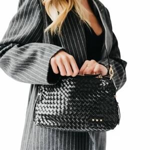 NEW PRETTY SIMPLE woven hobo shoulder bag in black
